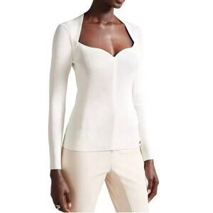 Women's Ted Baker Helenh Top Size 3 (8) White Sweetheart Neckline Long Sleeves‎